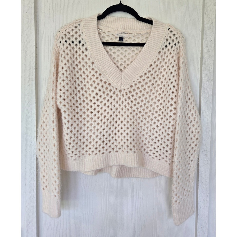 Butter Yellow V-Neck Crochet Sweater S Fisherman Beachy Capsule Euro Summer Boho